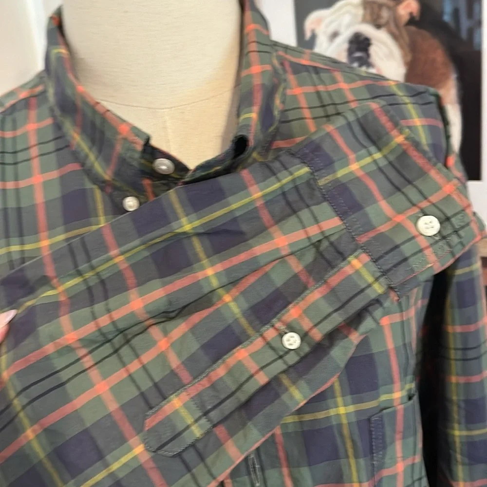 J.Crew Men’s plaid green blue 100’s 2-ply yarns Classic XL button down shirt